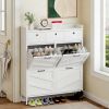 Metal Shoe Cabinet White - 4 Flip Drawers + 3 Drawers, Slim 11.8"D Freestanding Steel Shoe Organizer, Anti-Tip Hidden Entryway Shoe Rack