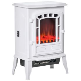 HOMCOM Electric Fireplace Heater, Freestanding Fireplace Stove with Realistic Flame Effect Overheat Protection 750W/1500W White