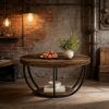 Wooden Coffee Table, 2-Tier Round Central Cocktail Table with Shelvesg