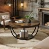 Wooden Coffee Table, 2-Tier Round Central Cocktail Table with Shelvesg